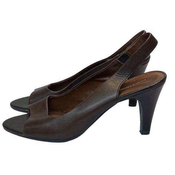 Banana Republic Womens Brown Leather Slingback Open Toe Heels Size 10 - Picture 1 of 10